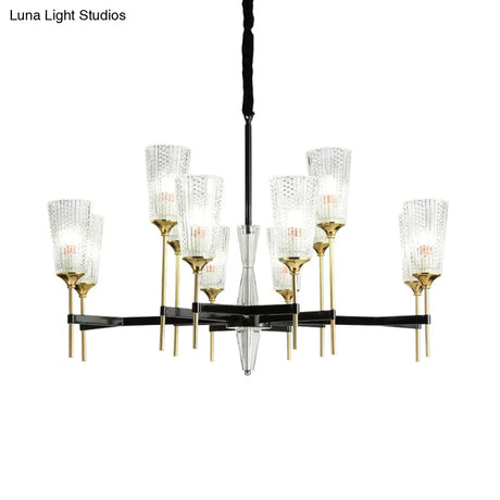 Contemporary Chandelier With Crystal Shade - Elegant Brass Pendant Fixture 6/8/12 Lights