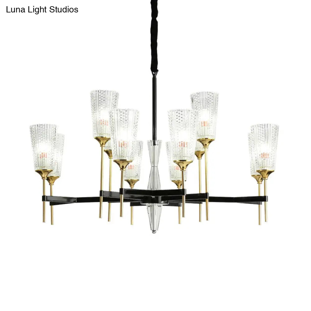 Contemporary Chandelier With Crystal Shade - Elegant Brass Pendant Fixture 6/8/12 Lights