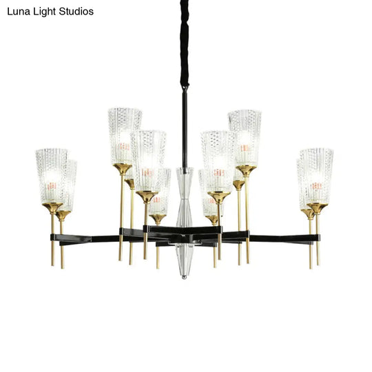 Contemporary Chandelier With Crystal Shade - Elegant Brass Pendant Fixture 6/8/12 Lights