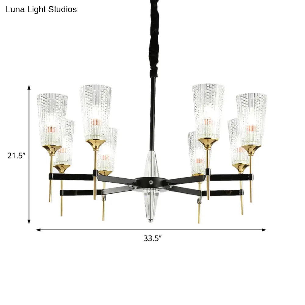 Contemporary Chandelier With Crystal Shade - Elegant Brass Pendant Fixture 6/8/12 Lights