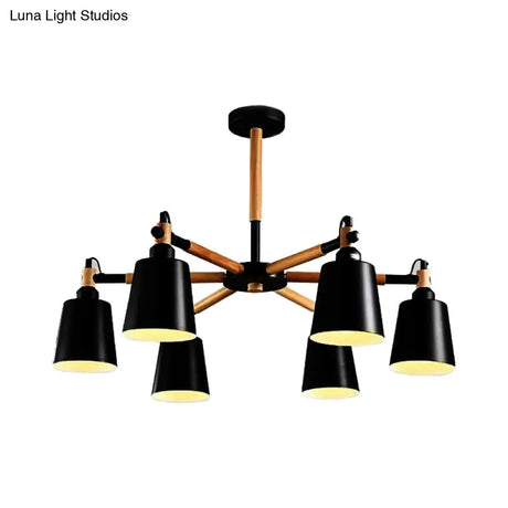 Contemporary Chandelier With Trapezoid Metal Shade - 6 Lights Stylish Hanging Light For Foyers