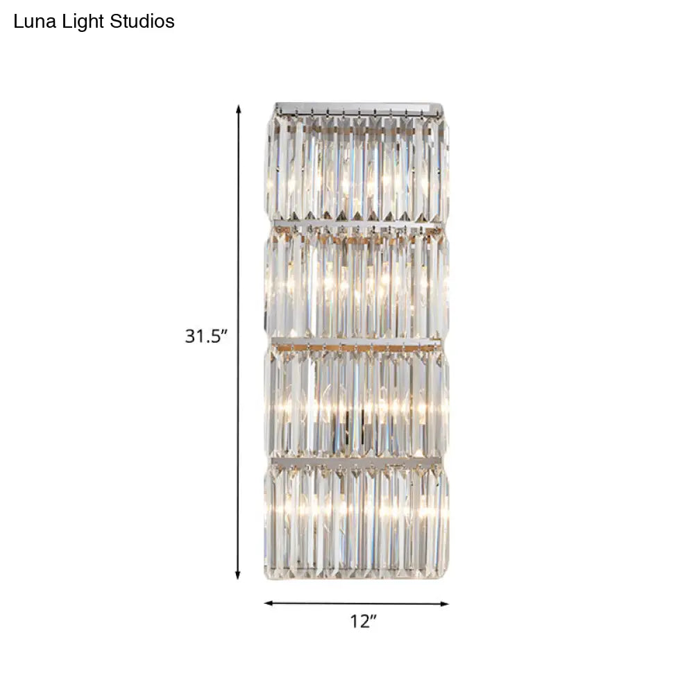 Contemporary Chrome Crystal Prism 4-Tier Flush Wall Sconce Light Fixture