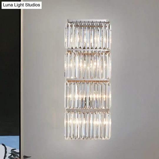 Contemporary Chrome Crystal Prism 4-Tier Flush Wall Sconce Light Fixture