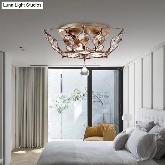 Contemporary Chrome Dome Flush Mount With 2 Crystal Lights - Elegant Flushmount Lighting