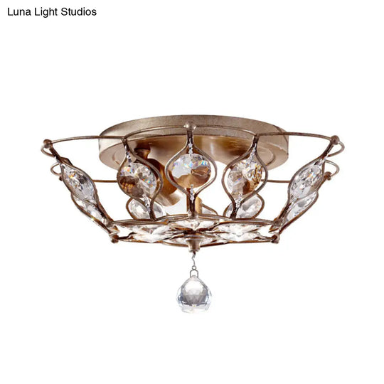 Contemporary Chrome Dome Flush Mount With 2 Crystal Lights - Elegant Flushmount Lighting