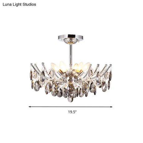 Contemporary Chrome Droplet Chandelier: 6-Head Crystal Hanging Lamp