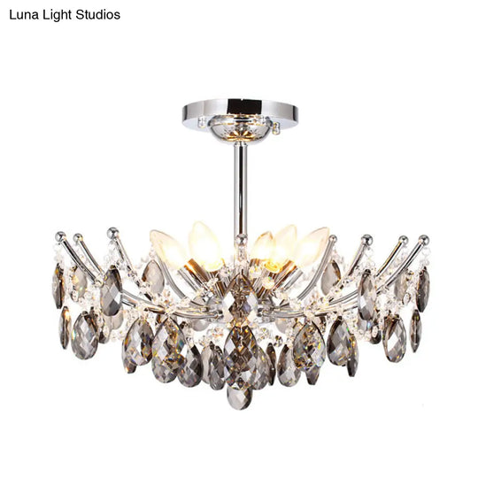 Contemporary Chrome Droplet Chandelier: 6-Head Crystal Hanging Lamp