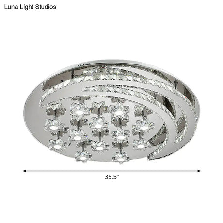 Contemporary Chrome Flush Light With Clear Crystal Moon And Star Design - Led Close To Ceiling Lamp
