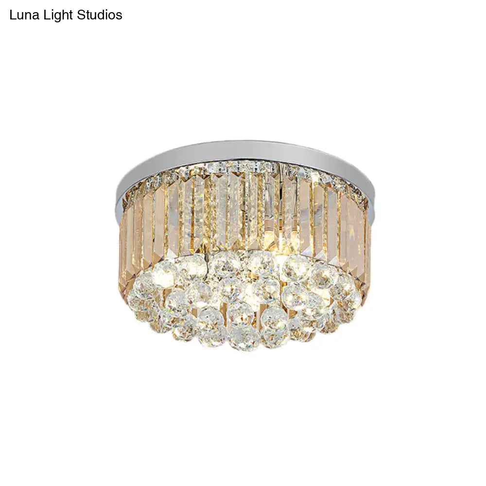 Contemporary Chrome Flush Mount Ceiling Light With Rectangular-Cut Design Available In 2/4/6 Lights