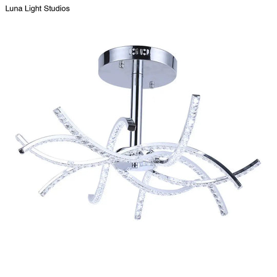 Contemporary Led Crystal Chandelier For Bedroom - Chrome Finish