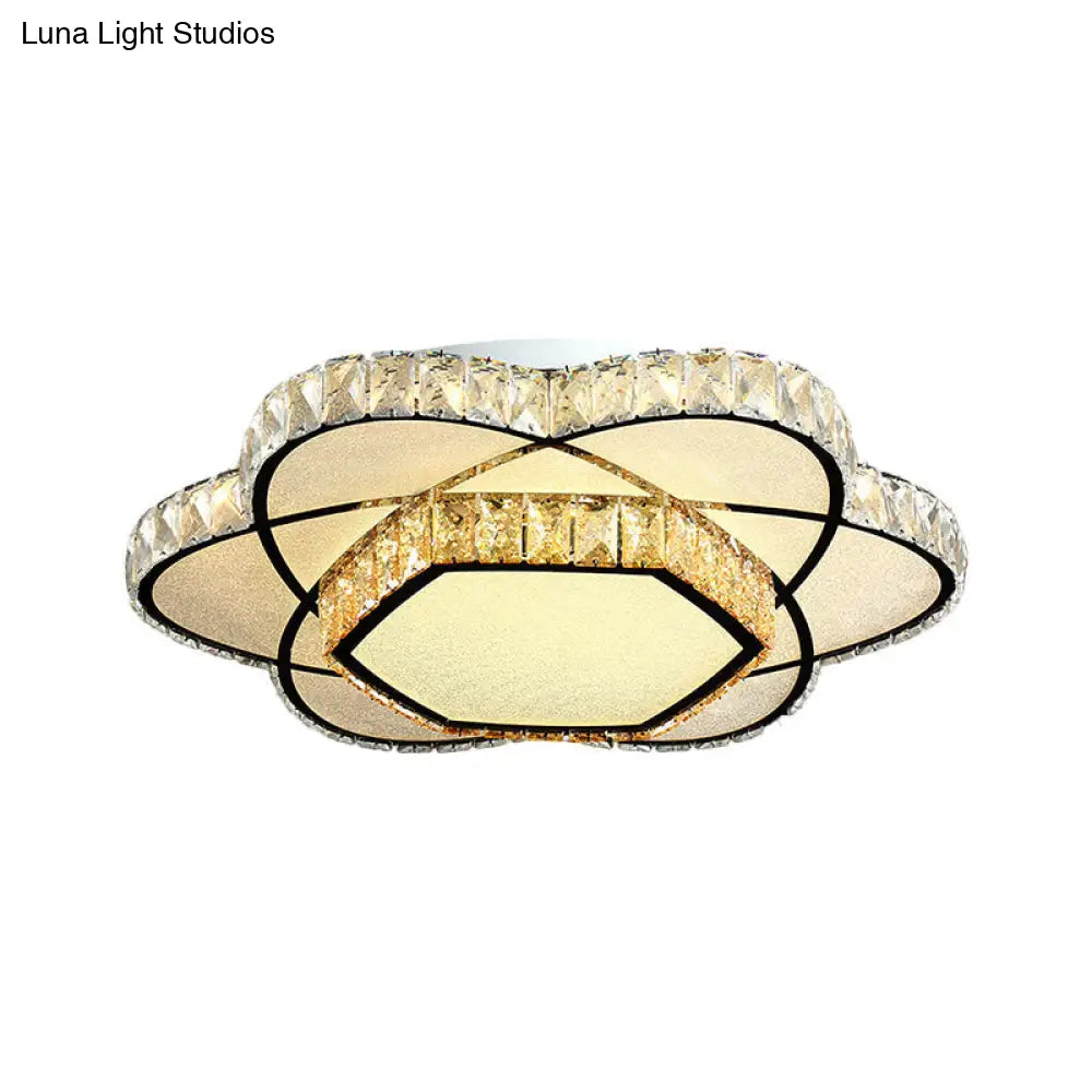 Contemporary Chrome Led Flush Mount Ceiling Light With Crystal Bloom Design For Dining Room