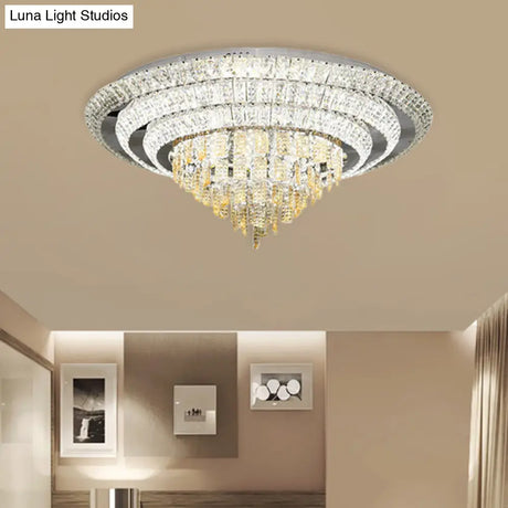 Contemporary Chrome Led Flushmount Ceiling Light With Crystal Encrusted Multi - Circle Design