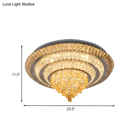 Contemporary Chrome Led Flushmount Ceiling Light With Crystal Encrusted Multi - Circle Design