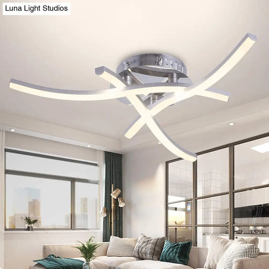 Contemporary Chrome Metal Led Semi Mount Close To Ceiling Lighting For Living Room