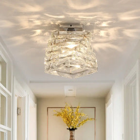 Contemporary Chrome Step Shape Semi Flush Crystal Ceiling Light - 1 Fixture