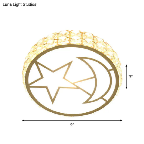 Contemporary Circle Crystal Led Flush Mount Ceiling Light For Dining Room In White