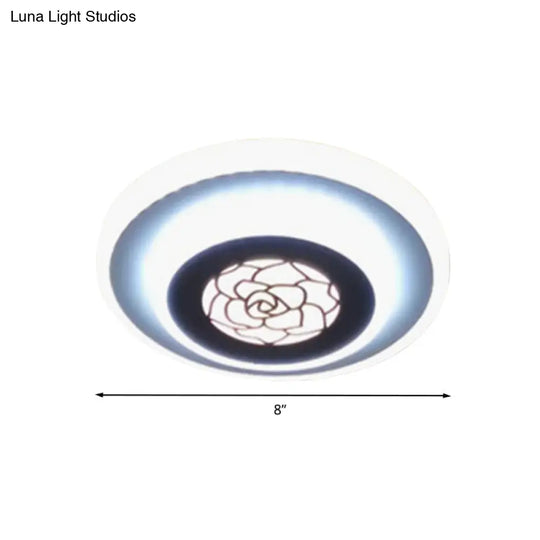 Contemporary Circle Flushmount Led Light: Stylish Acrylic White Lamp With Rose Pattern