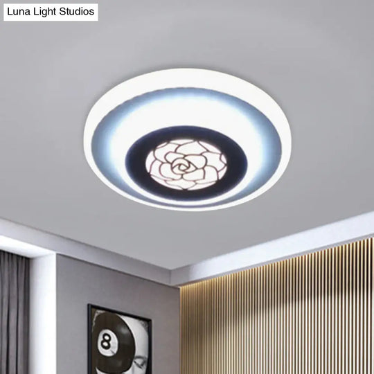 Contemporary Circle Flushmount Led Light: Stylish Acrylic White Lamp With Rose Pattern