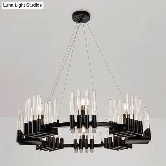 Contemporary Circular Iron Chandelier Lamp With Crystal Tube - 6/8 Lights Ceiling Light Fixture In