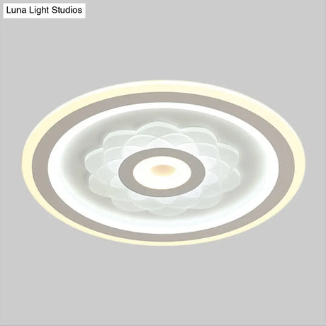 Contemporary Circular Led Ceiling Light Fixture With White Acrylic Flushmount And Elegant Flower