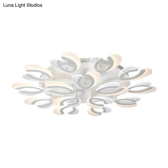Contemporary Clear And White V - Shaped Flush Mount Led Light Fixture - Acrylic Ceiling With 4/6/9
