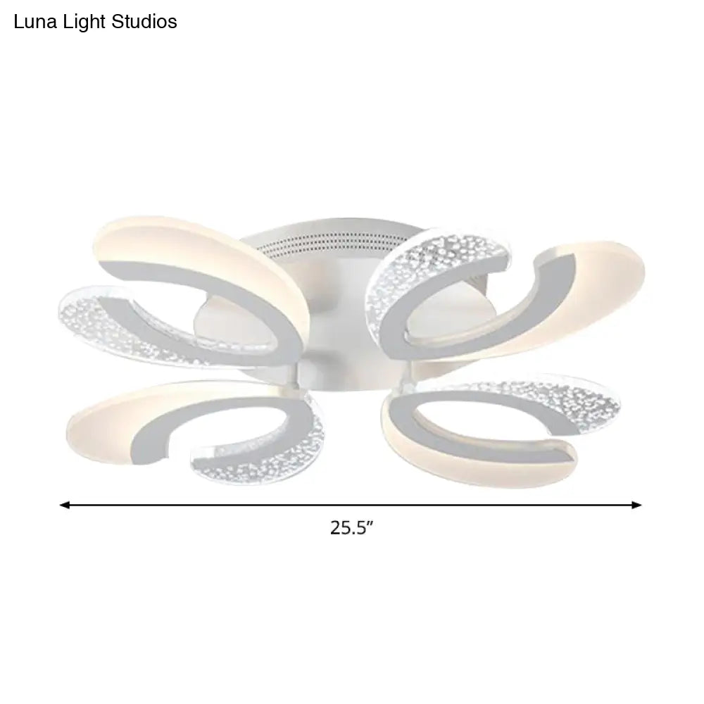 Contemporary Clear And White V-Shaped Flush Mount Led Light Fixture - Acrylic Ceiling With 4/6/9