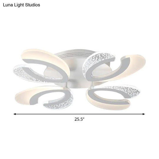Contemporary Clear And White V-Shaped Flush Mount Led Light Fixture - Acrylic Ceiling With 4/6/9