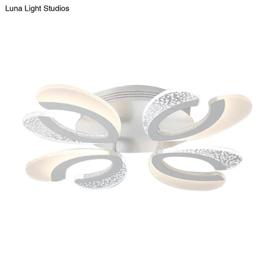 Contemporary Clear And White V - Shaped Flush Mount Led Light Fixture - Acrylic Ceiling With 4/6/9