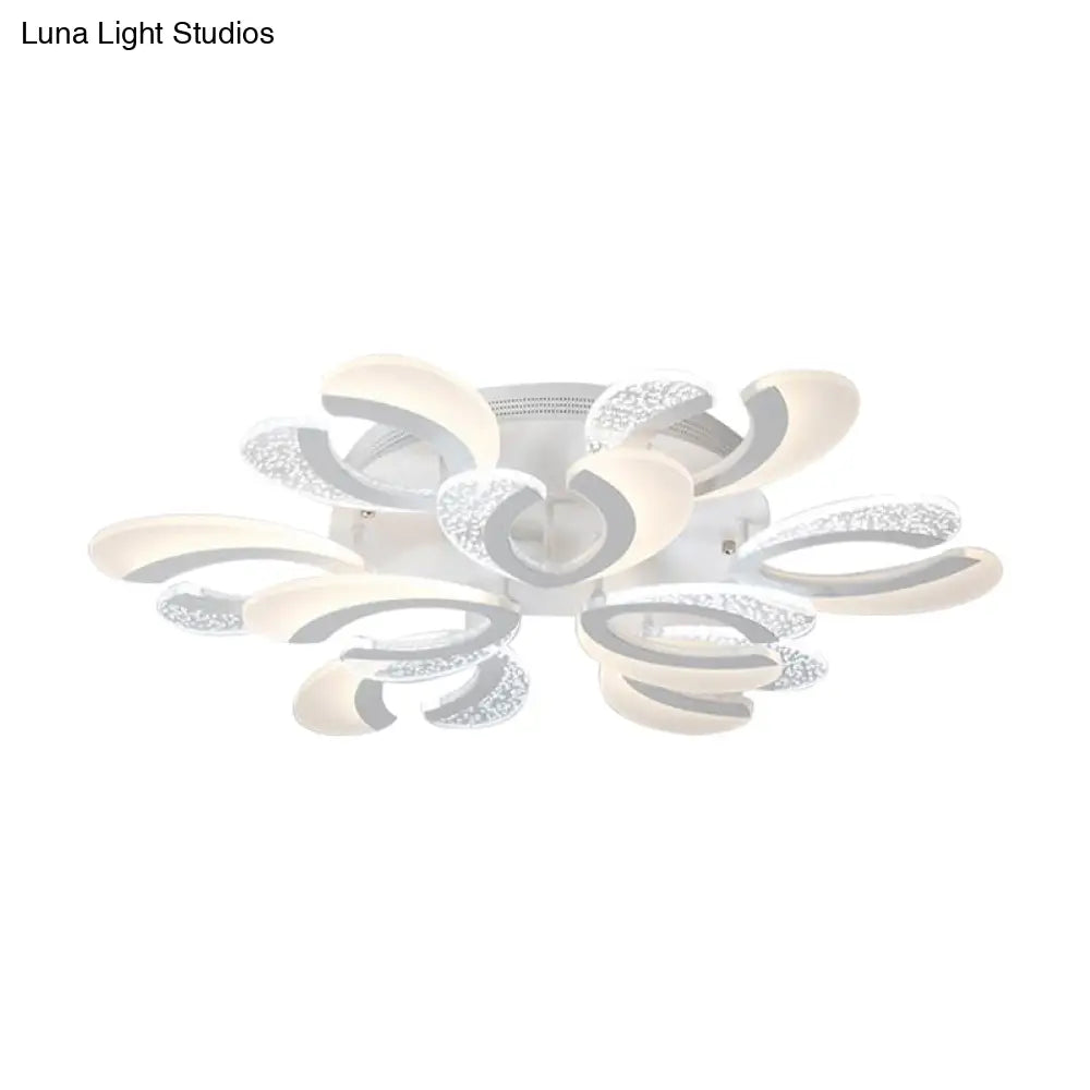 Contemporary Clear And White V - Shaped Flush Mount Led Light Fixture - Acrylic Ceiling With 4/6/9