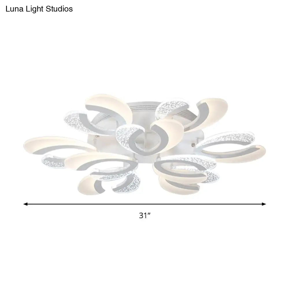 Contemporary Clear And White V - Shaped Flush Mount Led Light Fixture - Acrylic Ceiling With 4/6/9