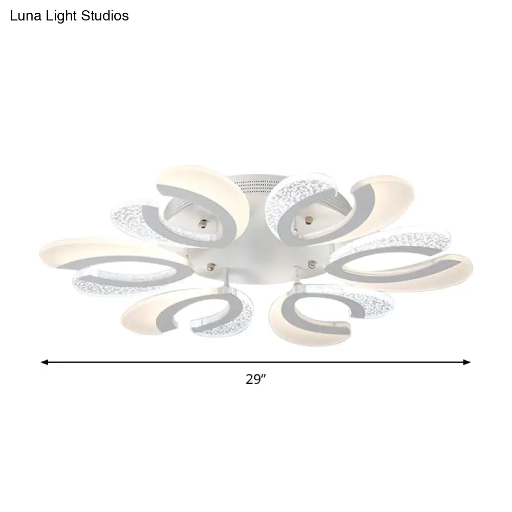 Contemporary Clear And White V-Shaped Flush Mount Led Light Fixture - Acrylic Ceiling With 4/6/9