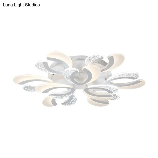 Contemporary Clear And White V-Shaped Flush Mount Led Light Fixture - Acrylic Ceiling With 4/6/9
