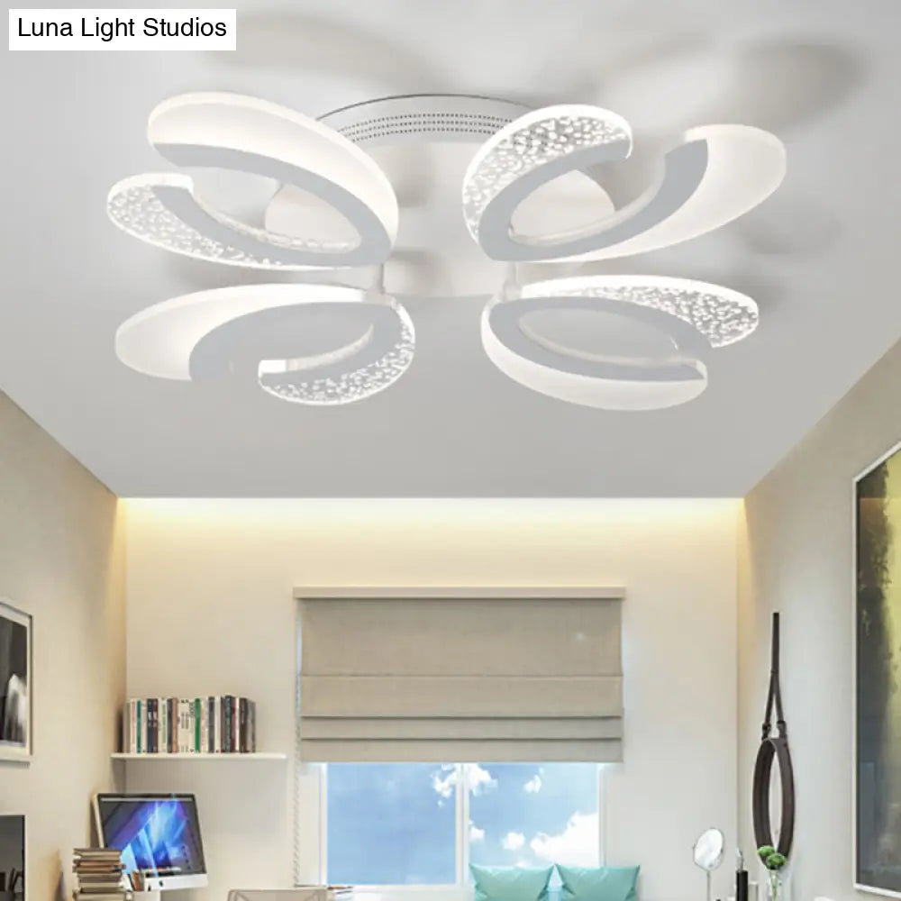 Contemporary Clear And White V - Shaped Flush Mount Led Light Fixture - Acrylic Ceiling With 4/6/9