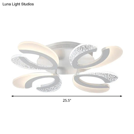 Contemporary Clear And White V - Shaped Flush Mount Led Light Fixture - Acrylic Ceiling With 4/6/9