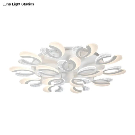 Contemporary Clear And White V - Shaped Flush Mount Led Light Fixture - Acrylic Ceiling With 4/6/9