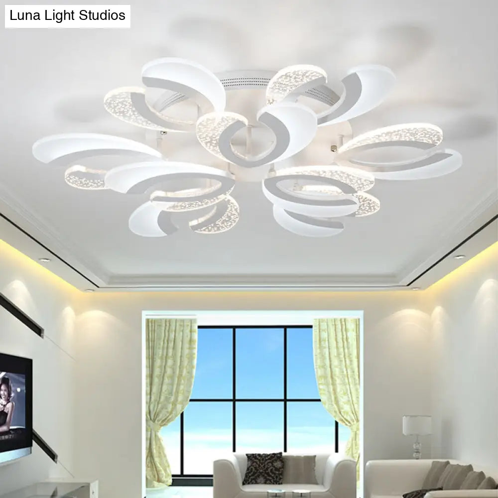 Contemporary Clear And White V-Shaped Flush Mount Led Light Fixture - Acrylic Ceiling With 4/6/9