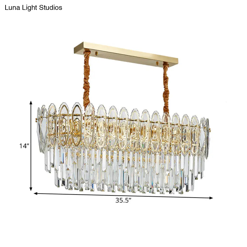 Contemporary Clear Crystal 10-Head Island Kitchen Hanging Light - Gold Layered Design