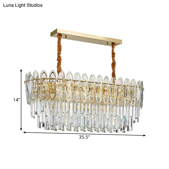 Contemporary Clear Crystal 10-Head Island Kitchen Hanging Light - Gold Layered Design
