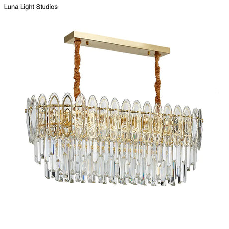 Contemporary Clear Crystal 10-Head Island Kitchen Hanging Light - Gold Layered Design