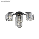 Contemporary Clear Crystal Block Semi - Mount 4/6 - Light Fixture - Black Finish