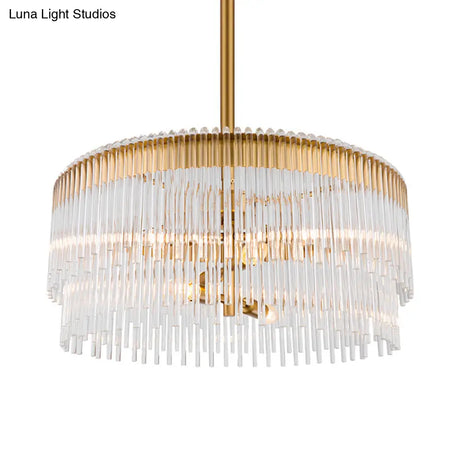 Contemporary Clear Crystal Chandelier: 6-Light Brass Pendant For Living Room