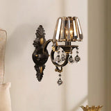 Contemporary Clear Crystal Conic Wall Sconce: 1-Bulb Black/Brass Finish Lighting For Corridor Black