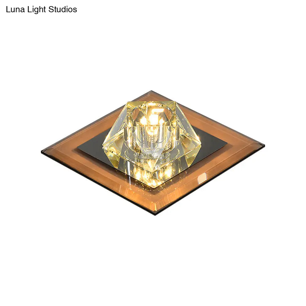 Contemporary Clear Crystal Led Ceiling Light - Pentagonal Porch Flushmount