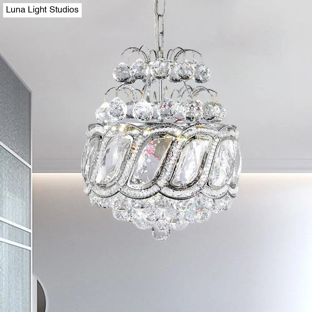 Contemporary Clear Crystal Orbs Chandelier With Silver Drop/Leaf Design - 3 Bulb Suspension Pendant