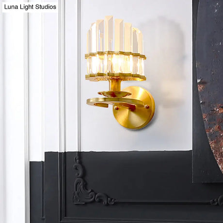 Contemporary Clear Crystal Prism Wall Lamp With Brass Backplate - 1 Light Fixture