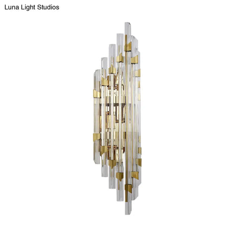 Contemporary Clear Crystal Prism Wall Sconce - 4-Light Gold Fixture For Corridor