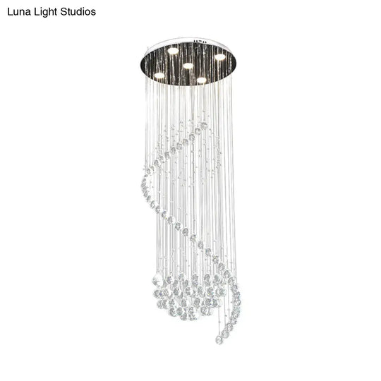 Contemporary Clear Crystal Spiral Led Pendant Light With 5 Multi-Lights - Ideal For Living Room