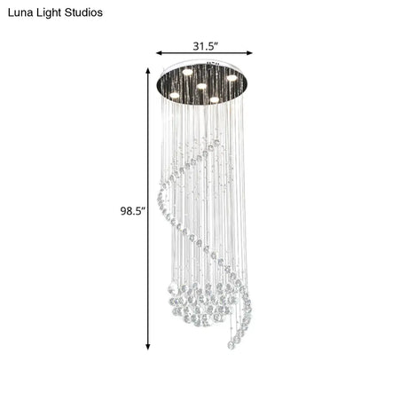 Contemporary Clear Crystal Spiral Pendant With 5 Led Lights - Stylish Living Room Hanging Lamp