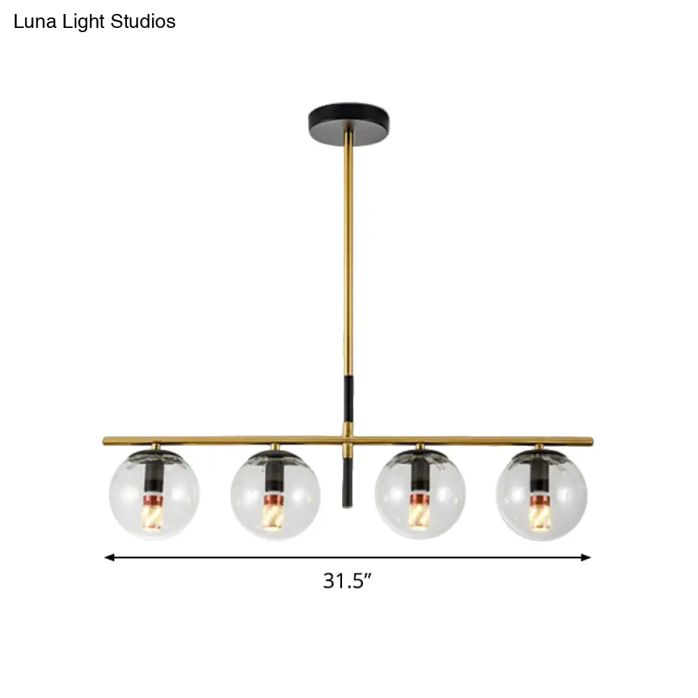 Contemporary Clear Glass Ball Pendant Light With 4 Bulbs - Black And Gold
