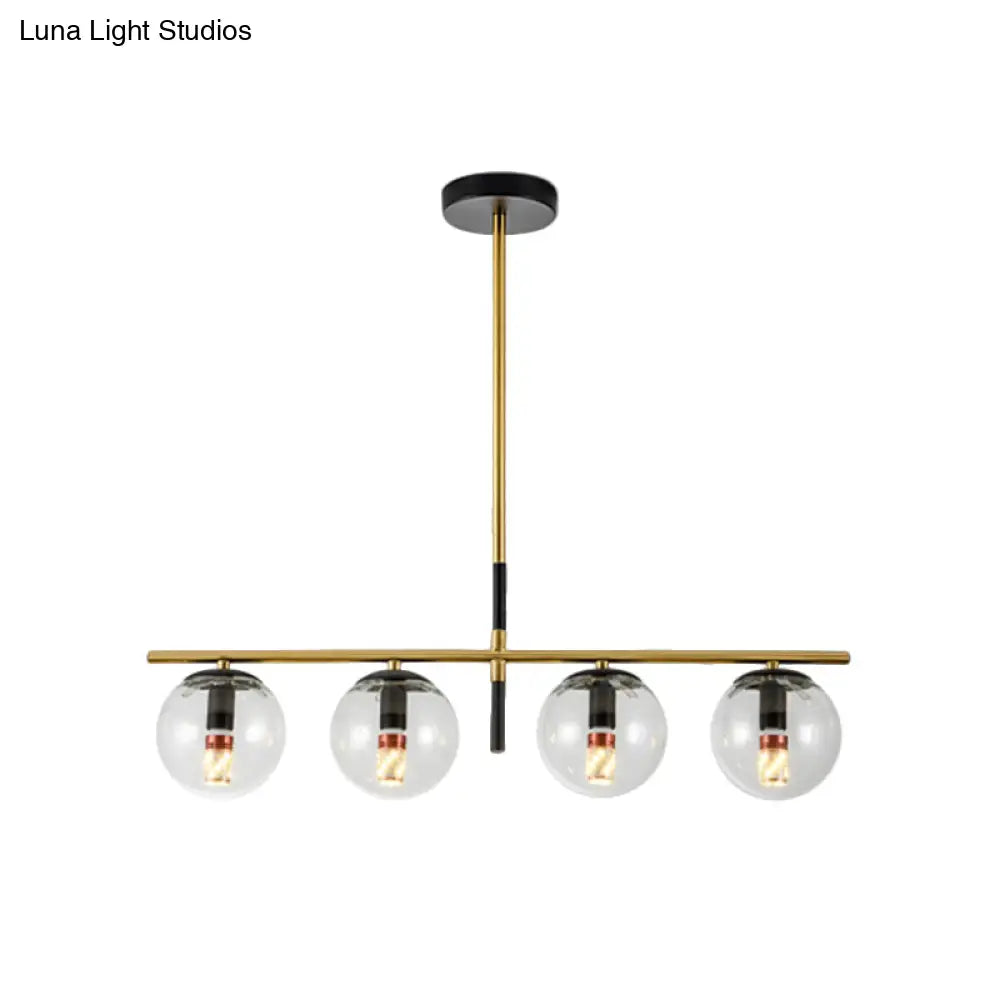 Contemporary Clear Glass Ball Pendant Light With 4 Bulbs - Black And Gold